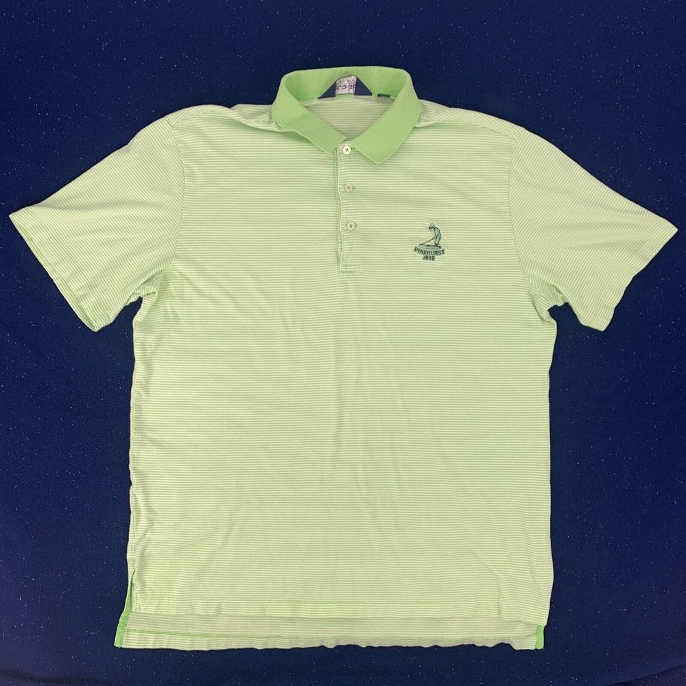 Men's Polo Golf Ralph Lauren SS Polo Shirt Lime Green White Stripes L  Pinehurst